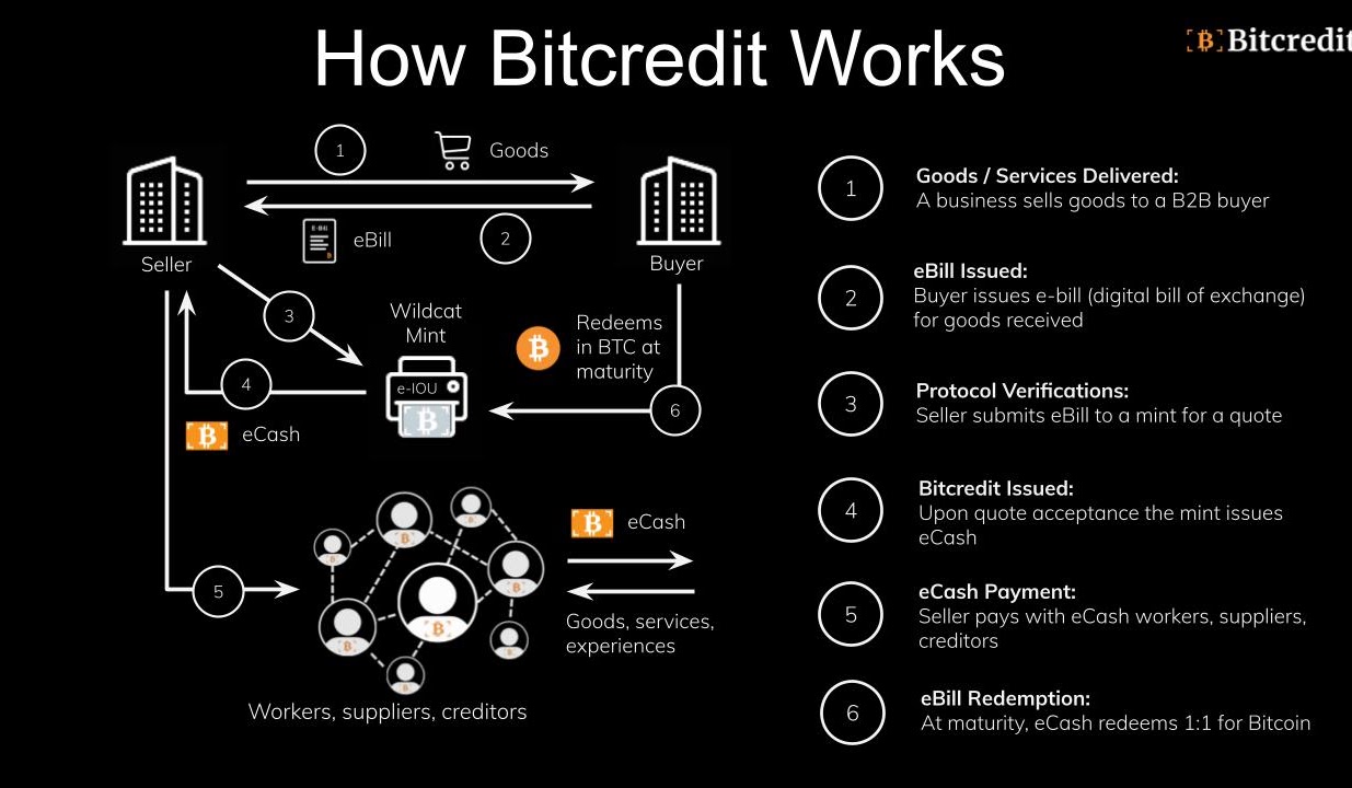 Diagram of the Bitcredit Network: e-bills, wildcat mints and e-cash